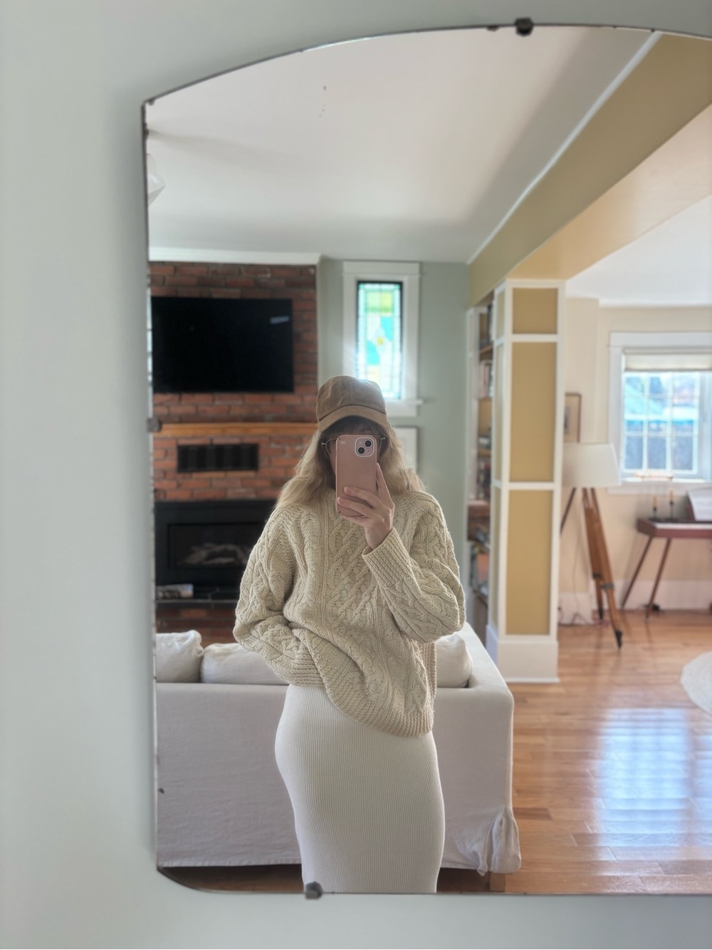 Vintage hand knit all wool fisherman sweater crew neck natural